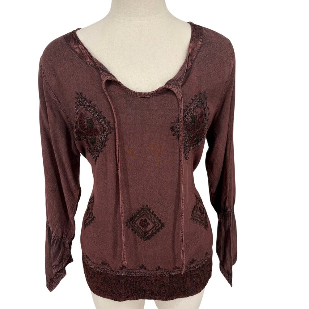 Vintage Boho Embroidered Pull Over Top Womens SZ L Festival Pirate Hippie